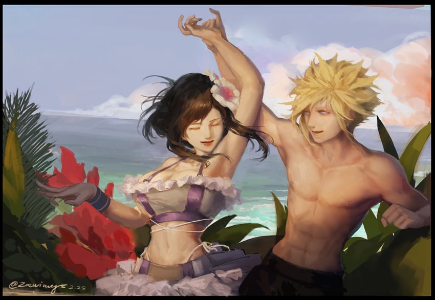tifa lockhart and cloud strife (final fantasy and 3 more) drawn by zoewingsz