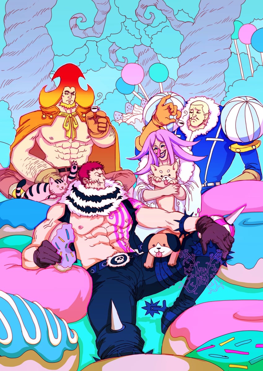 charlotte katakuri, charlotte oven, charlotte brulee, and charlotte daifuku (one piece) drawn by mewiyev