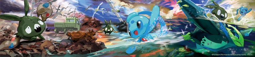 wingull, empoleon, trubbish, and phione (pokemon and 1 more) drawn by kawaguchi_youhei