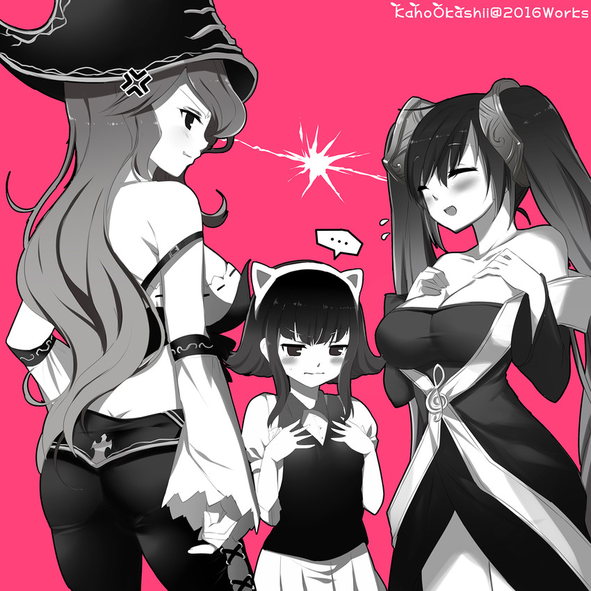 sona, miss fortune, and annie (league of legends) drawn by kaho_okashii