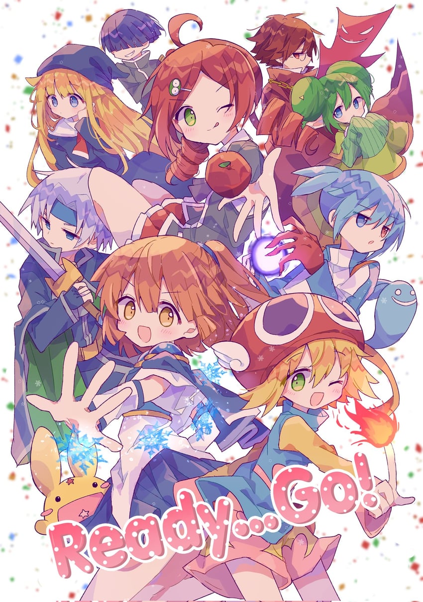arle nadja, carbuncle, witch, schezo wegey, amitie, and 6 more (puyopuyo and 1 more) drawn by futaba969649