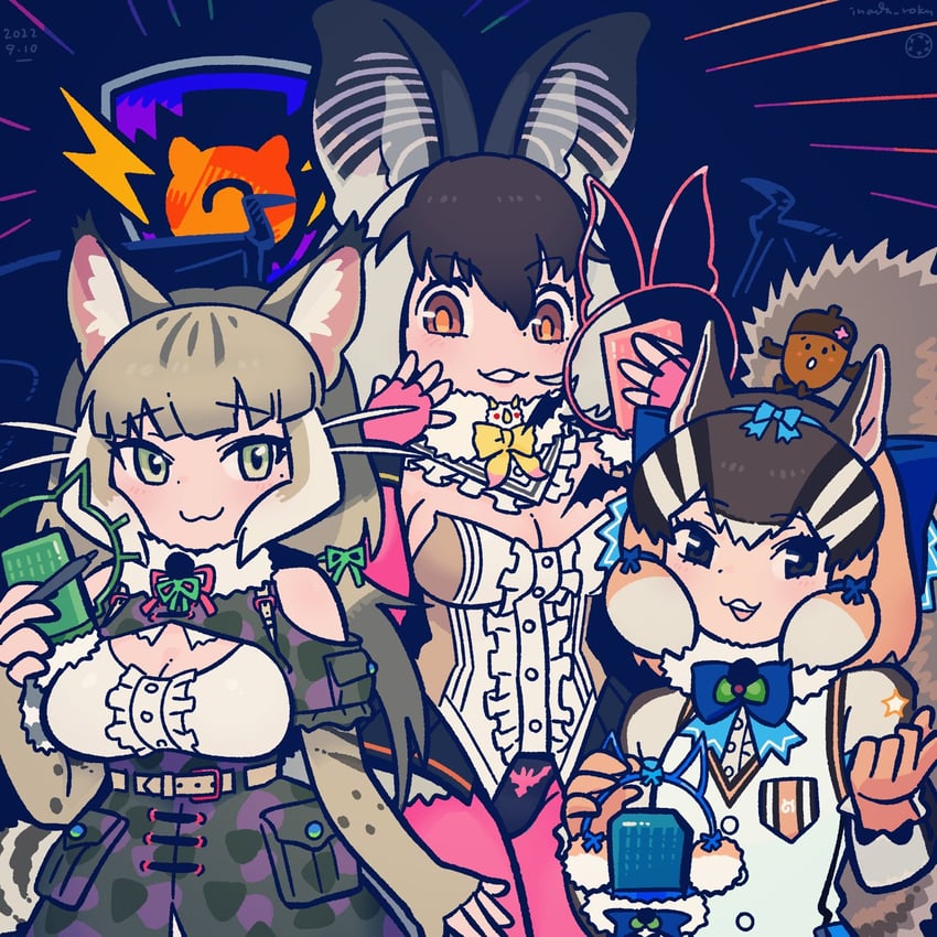 brown long-eared bat, siberian chipmunk, and jungle cat (kemono friends and 1 more) drawn by inada_roku