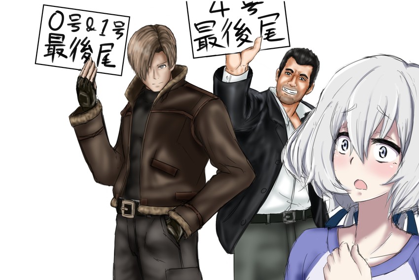leon s. kennedy, konno junko, and frank west (resident evil and 2 more) drawn by kinkin18