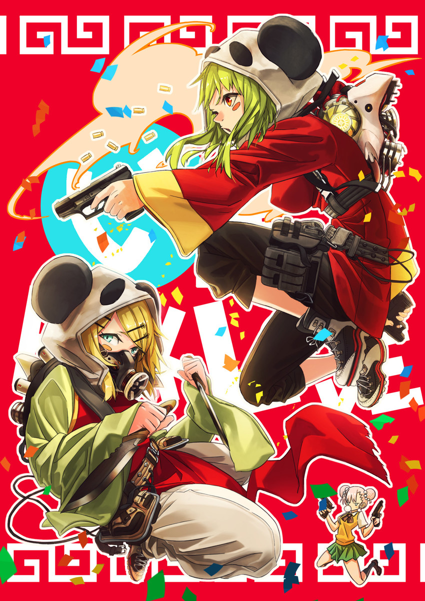 kagamine rin, gumi, and mika-chan (vocaloid and 1 more) drawn by kirii