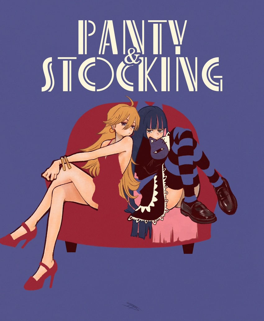stocking, panty, and honekoneko (panty & stocking with garterbelt) drawn by syooooyoooo