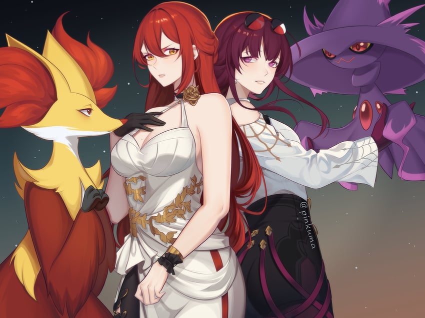 kafka, himeko, mismagius, and delphox (pokemon and 2 more) drawn by pinkuma