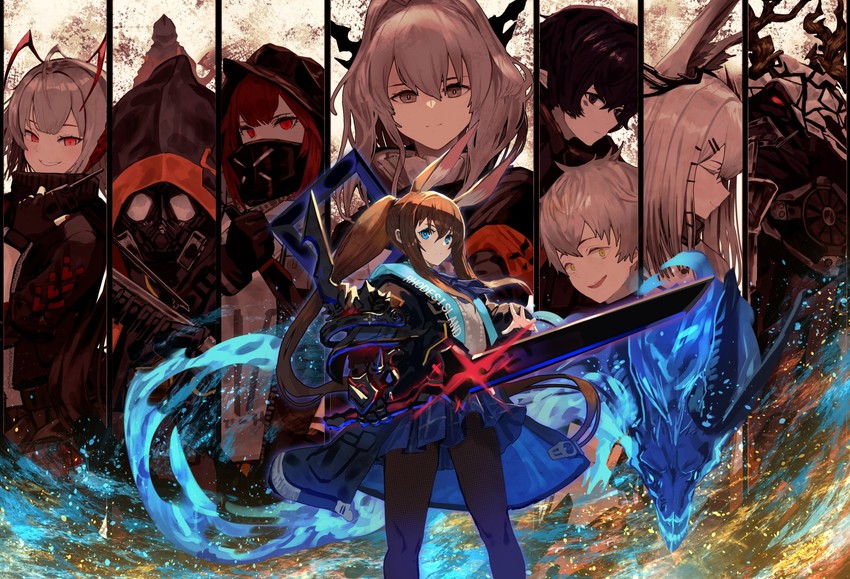 amiya, w, frostnova, talulah, crownslayer, and 4 more (arknights) drawn by bannouyakunta