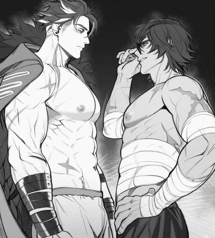 wriothesley and lighter (genshin impact and 1 more) drawn by riffraffhellyea