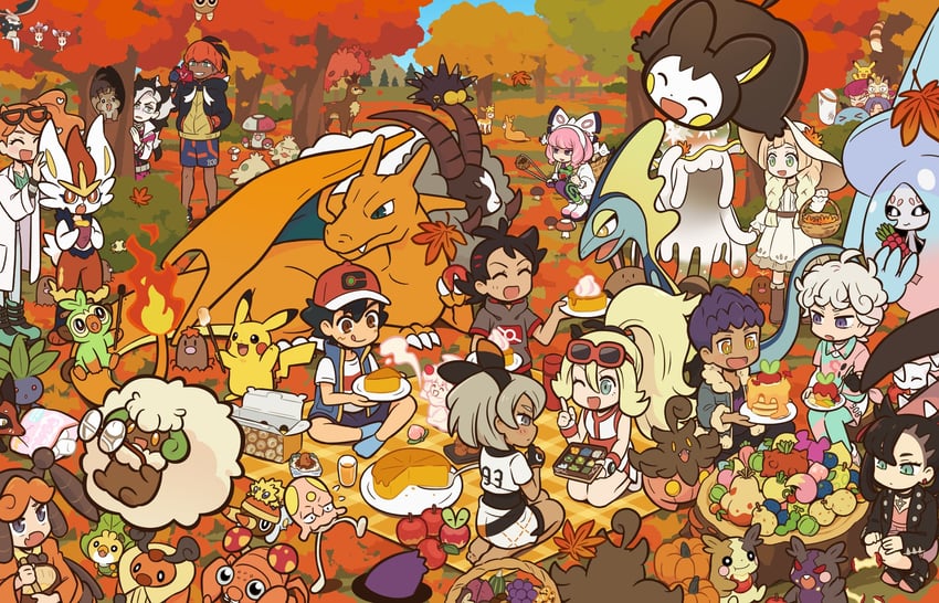 pikachu, marnie, ash ketchum, rotom, raihan, and 50 more (pokemon and 2 more) drawn by shuan_0420