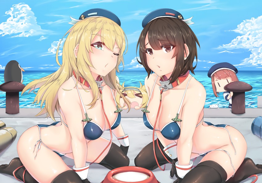 atago, takao, gambier bay, and failure penguin (kantai collection) drawn by zuoteng_lucha
