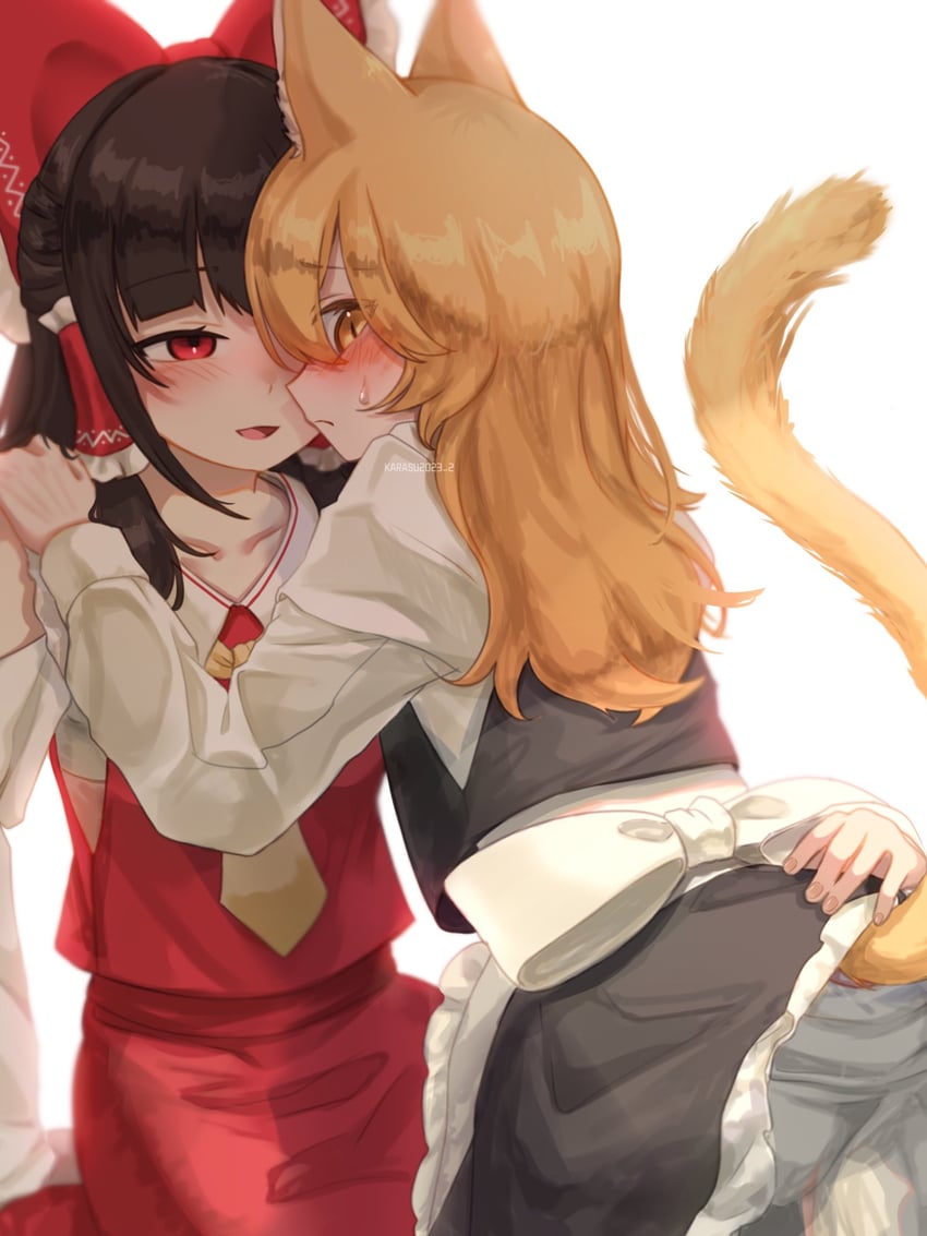 hakurei reimu and kirisame marisa (touhou) drawn by karasu2020_8
