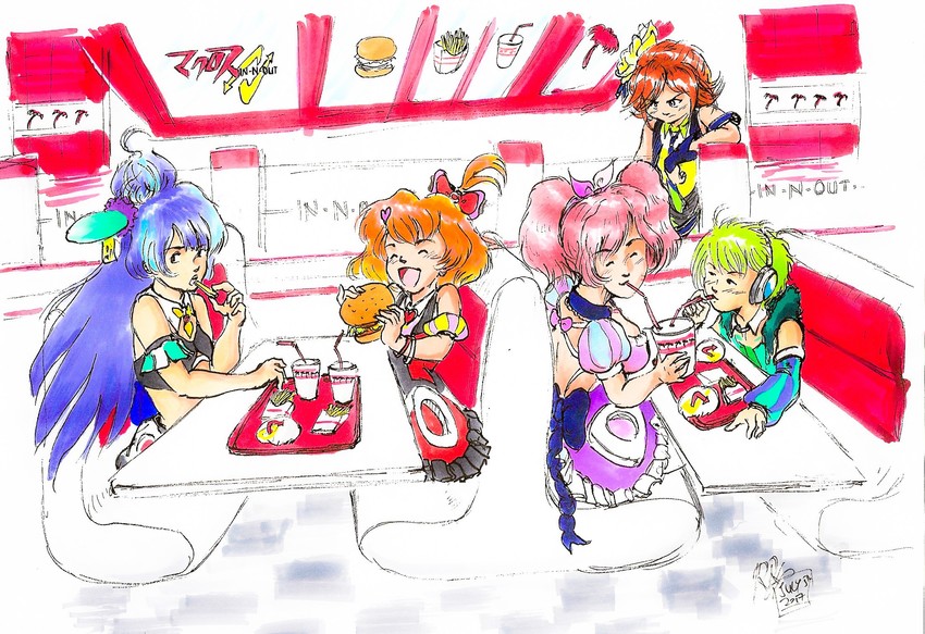 mikumo guynemer, freyja wion, kaname buccaneer, makina nakajima, and reina prowler (macross and 1 more) drawn by renato_rivera_rusca