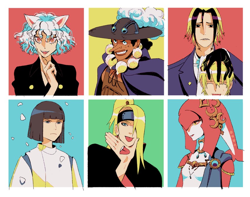 usopp, mipha, neferpitou, deidara, haku, and 2 more (one piece and 7 more) drawn by sarakipin