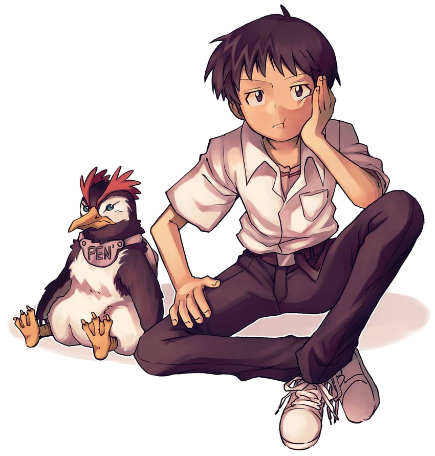 ikari shinji and penpen (neon genesis evangelion) drawn by malan