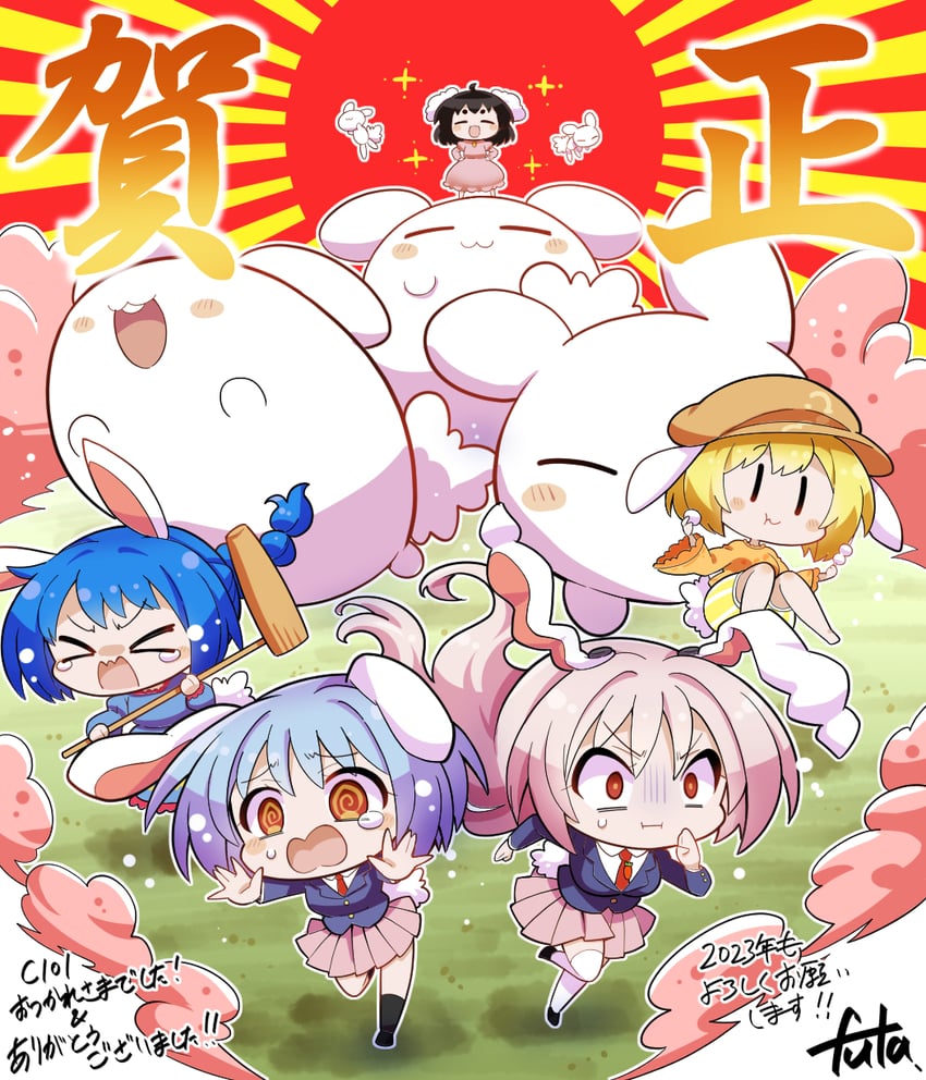 reisen udongein inaba, inaba tewi, seiran, ringo, reisen, and 1 more (touhou) drawn by futa_(nabezoko)
