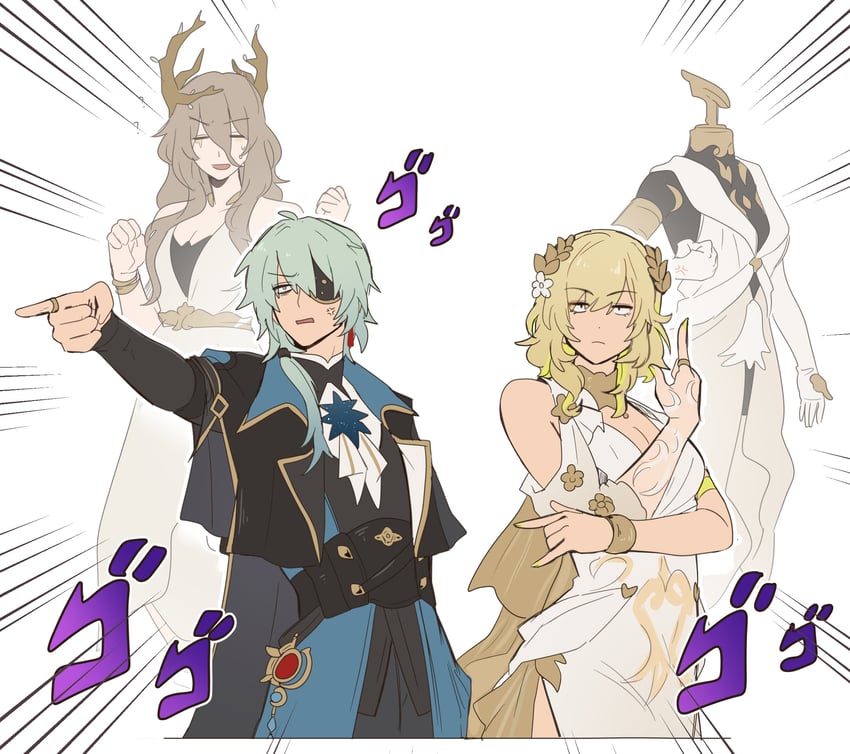 aglaea, anaxa, and calypso (honkai and 1 more) drawn by netoii