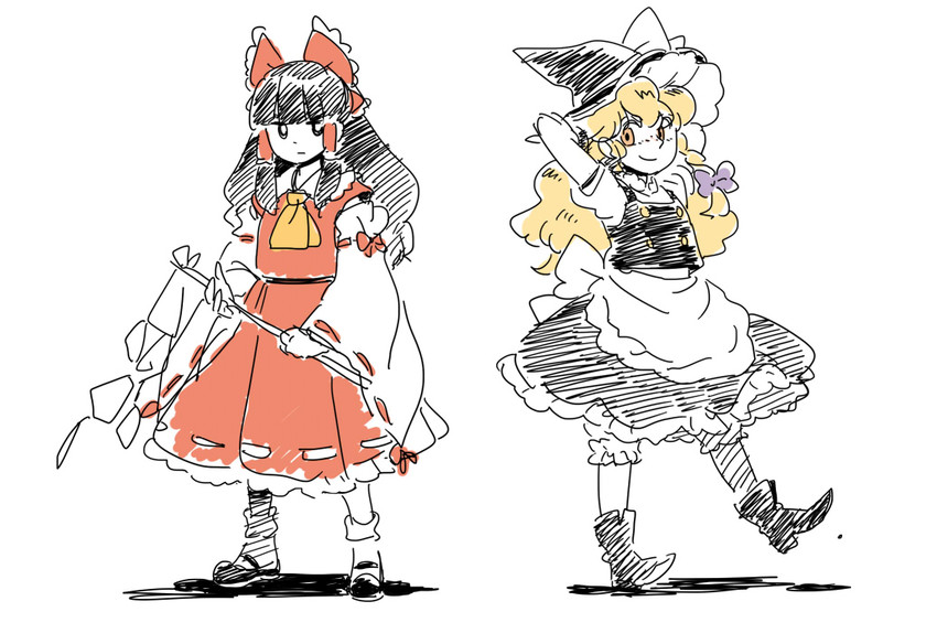 hakurei reimu and kirisame marisa (touhou) drawn by mitsumoto_jouji