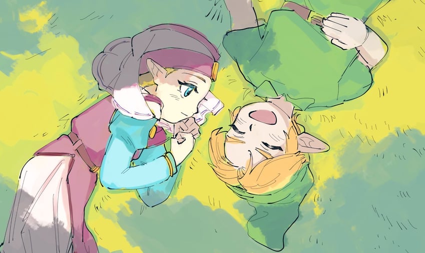 link, princess zelda, young link, and young zelda (the legend of zelda and 1 more) drawn by yamori_(yamoooon21)
