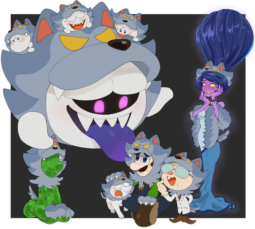 luigi, boo, king boo, polterpup, gooigi, and 2 more (mario and 2 more) drawn by mimimi_(mimimim9999)
