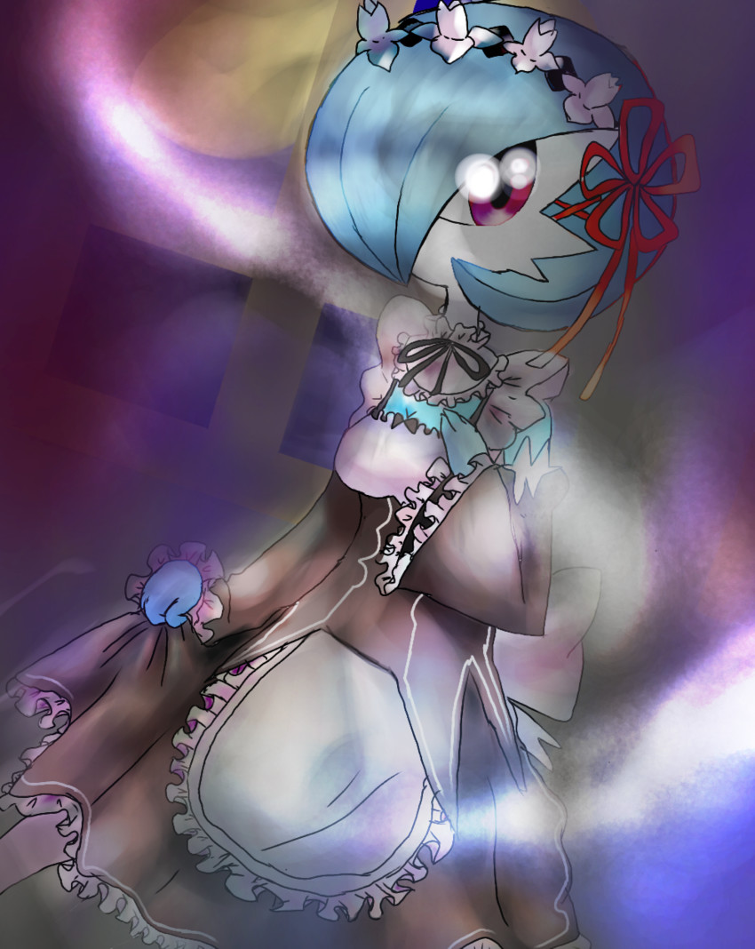 gardevoir and rem (pokemon and 1 more) drawn by ib0314