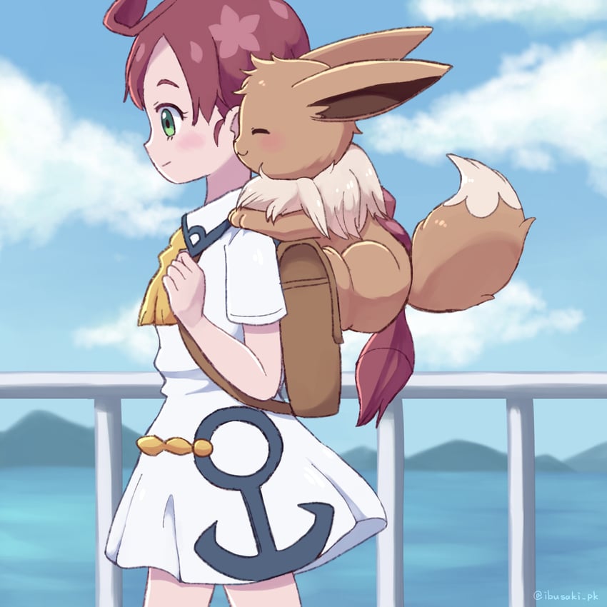 eevee and chloe (pokemon and 1 more) drawn by ibusaki_(ivu)
