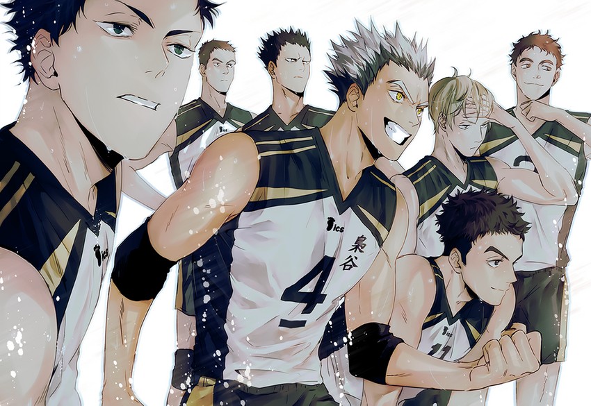 bokuto koutarou, akaashi keiji, konoha akinori, komi haruki, sarukui yamato, and 2 more (haikyuu!!) drawn by ummm_mmma