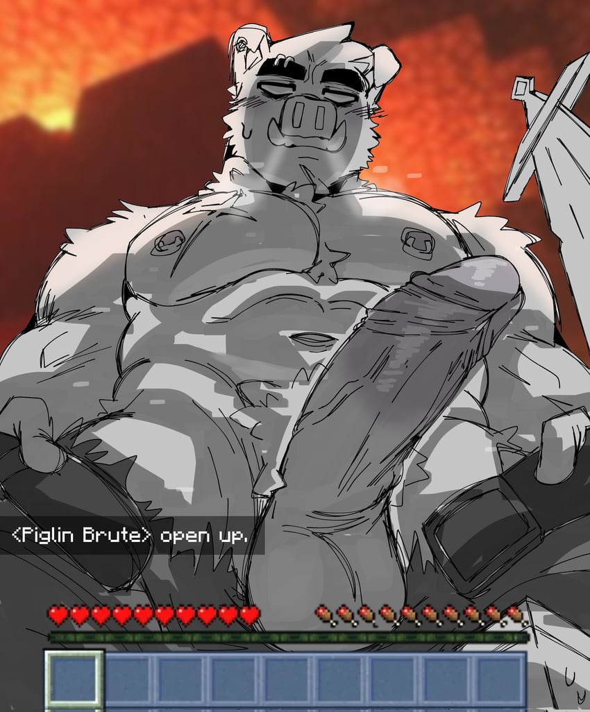 piglin and piglin brute (minecraft) drawn by miauarf_(cratty_wan)