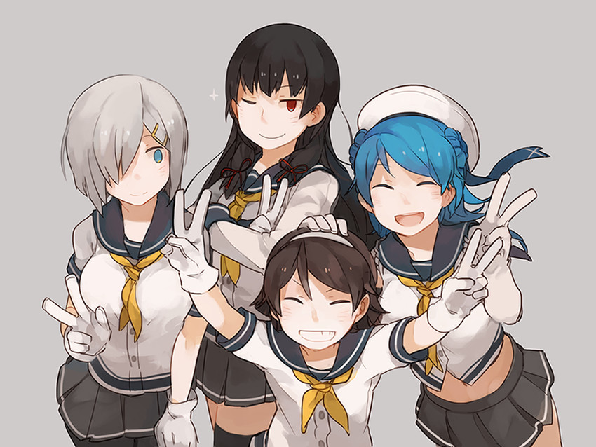 hamakaze, urakaze, isokaze, and tanikaze (kantai collection) drawn by glider_(guraida)