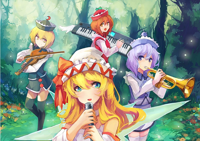lily white, lunasa prismriver, merlin prismriver, and lyrica prismriver (touhou) drawn by zhuxiao517