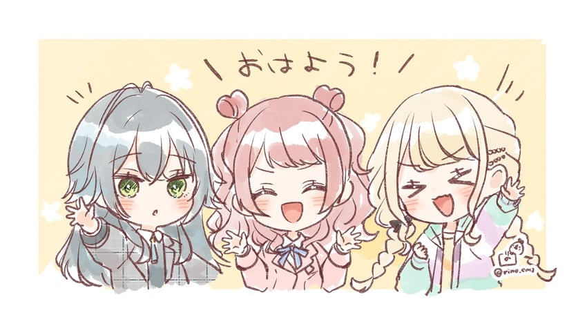 fujita kotone, hanami saki, and tsukimura temari (idolmaster and 1 more) drawn by rino_cnc