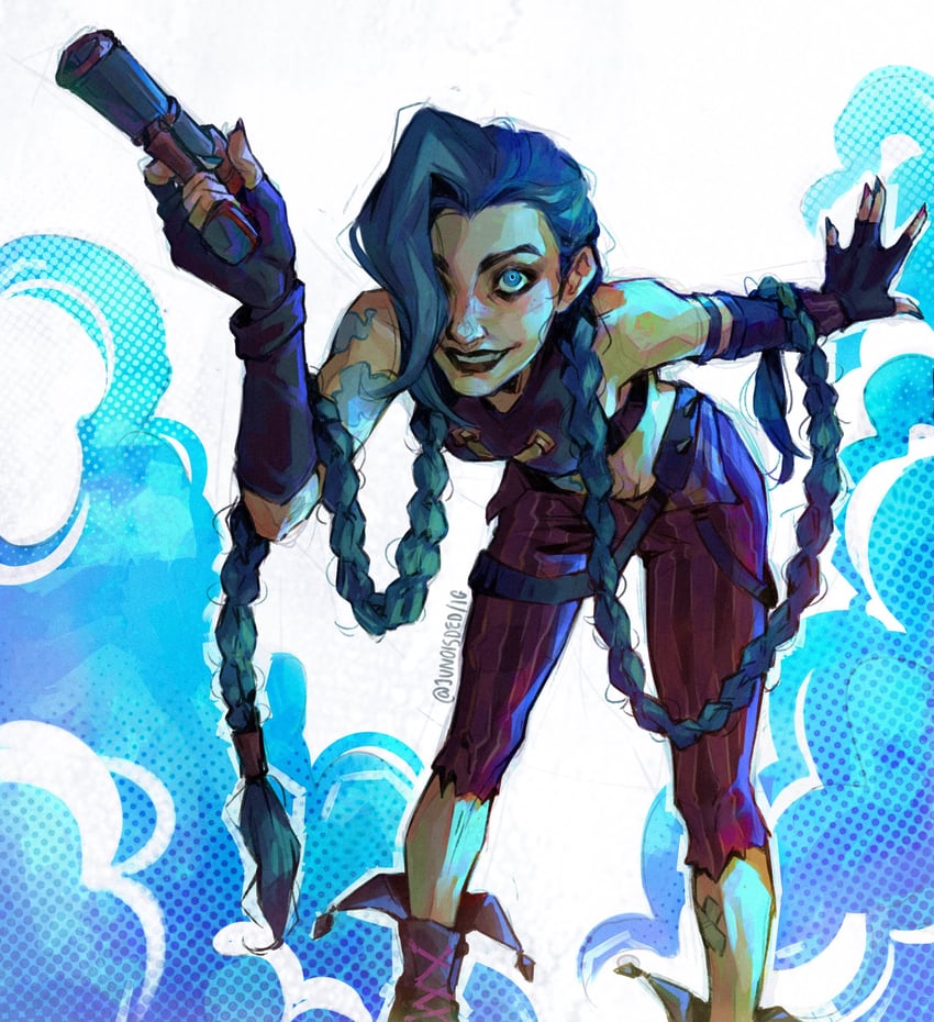 jinx and arcane jinx (league of legends and 1 more) drawn by junoisded