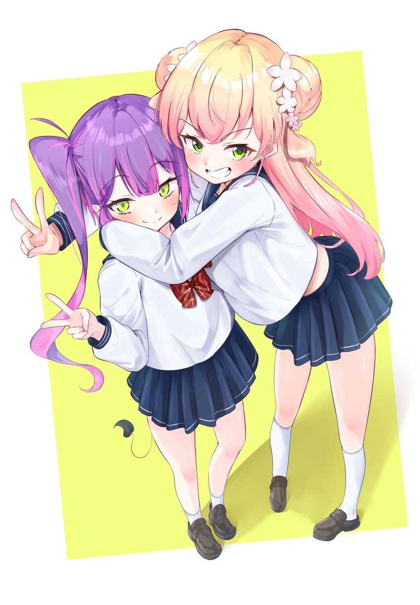 tokoyami towa and momosuzu nene (hololive) drawn by okome_0628