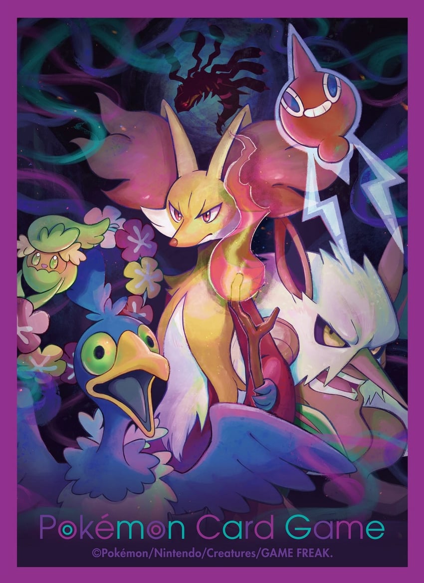 rotom, giratina, delphox, comfey, cramorant, and 1 more (pokemon and 1 more) drawn by matsuno_tika