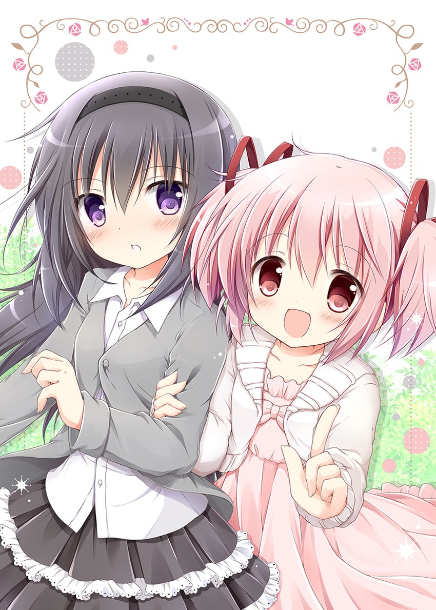 akemi homura and kaname madoka (mahou shoujo madoka magica) drawn by nanase_miori