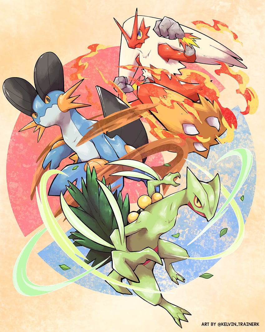 blaziken, sceptile, and swampert (pokemon) drawn by kelvin-trainerk