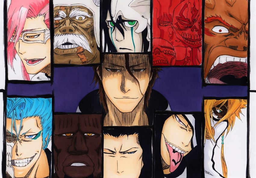 tier harribel, grimmjow jaegerjaquez, ulquiorra cifer, aizen sousuke, nnoitra gilga, and 6 more (bleach) drawn by alpen_no_koyari