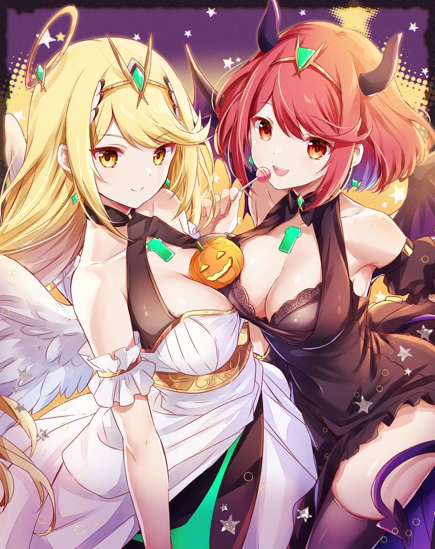 pyra and mythra (xenoblade chronicles and 1 more) drawn by ui_frara