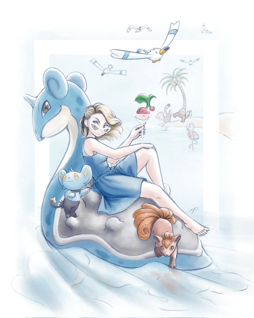 lapras, vulpix, wingull, shinx, alolan exeggutor, and 3 more (pokemon and 1 more) drawn by mgishere
