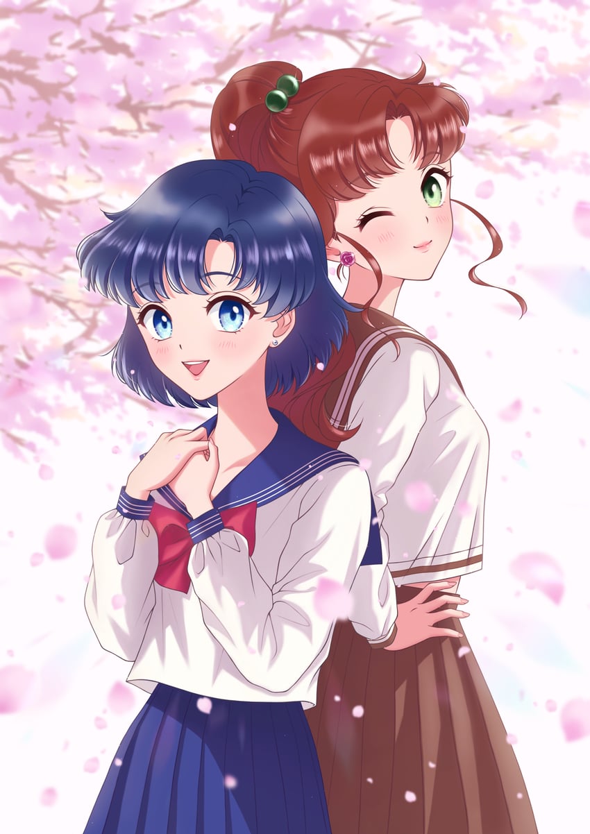 mizuno ami and kino makoto (bishoujo senshi sailor moon) drawn by tsumagari_yuki