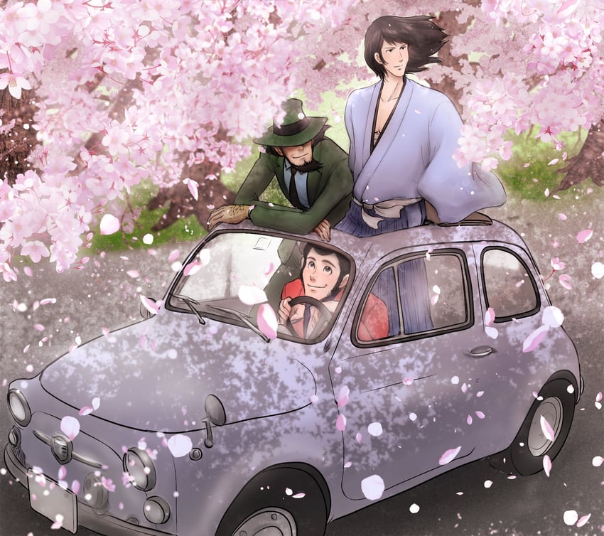 arsene lupin iii, jigen daisuke, and ishikawa goemon xiii (lupin iii) drawn by goekakisan_(adelma)