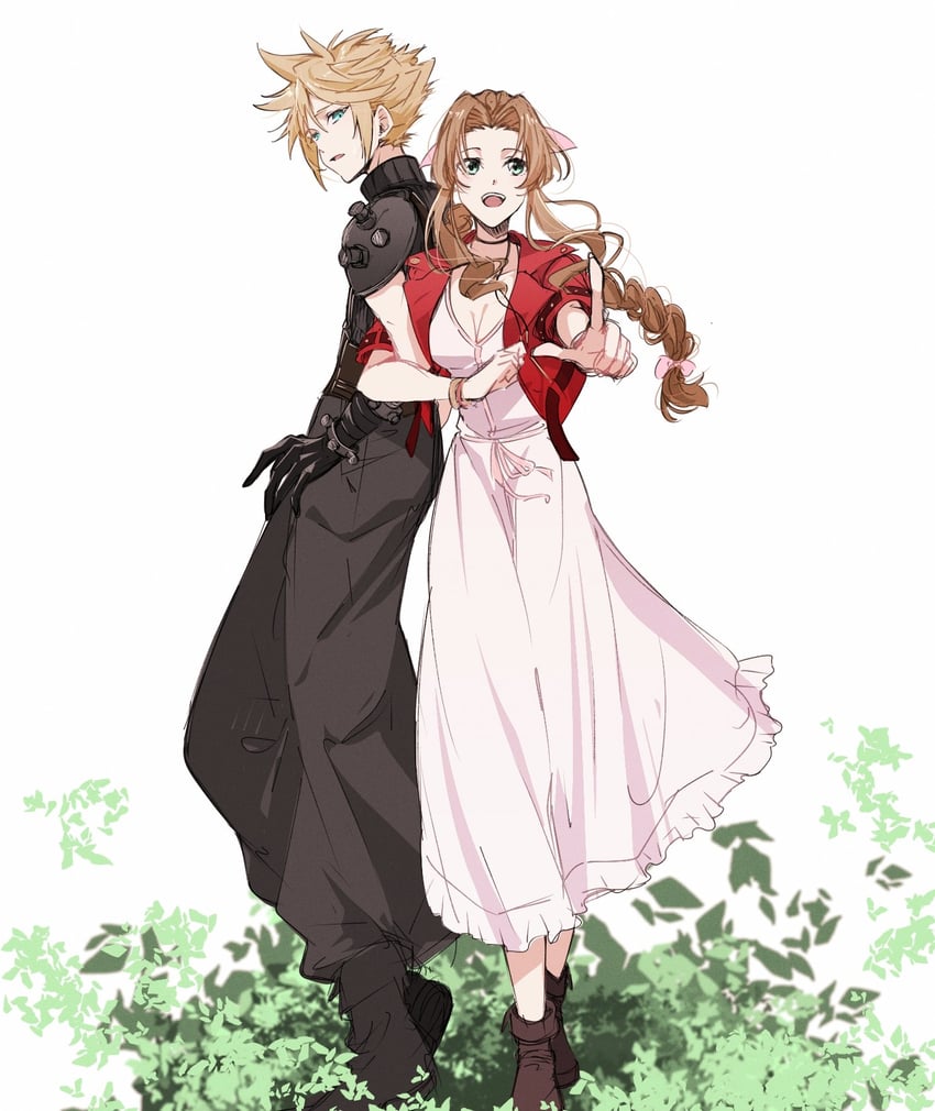 cloud strife and aerith gainsborough (final fantasy and 3 more) drawn by rituka
