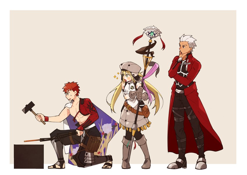 artoria pendragon, emiya shirou, archer, artoria caster, and senji muramasa (fate and 2 more) drawn by misuko_(sbelolt)