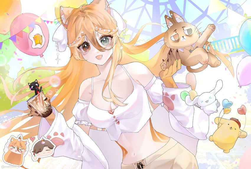 cinnamoroll, pompompurin, gudetama, and chococat (original and 2 more) drawn by melamel_3