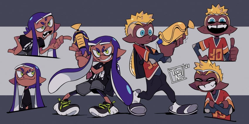 inkling player character, inkling girl, and inkling boy (original and 1 more) drawn by datoonie
