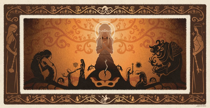 malenia blade of miquella, miquella, queen marika the eternal, mohg lord of blood, radagon of the golden order, and 8 more (elden ring) drawn by tyranosaure