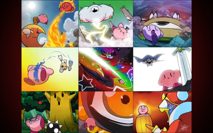 kirby, meta knight, king dedede, dark matter, whispy woods, and 1 more (kirby) drawn by matt_cummings