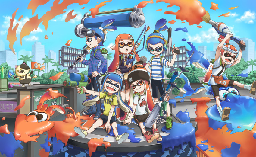 inkling player character, inkling girl, inkling boy, and judd (splatoon and 1 more) drawn by aya_(ay_oekaki)