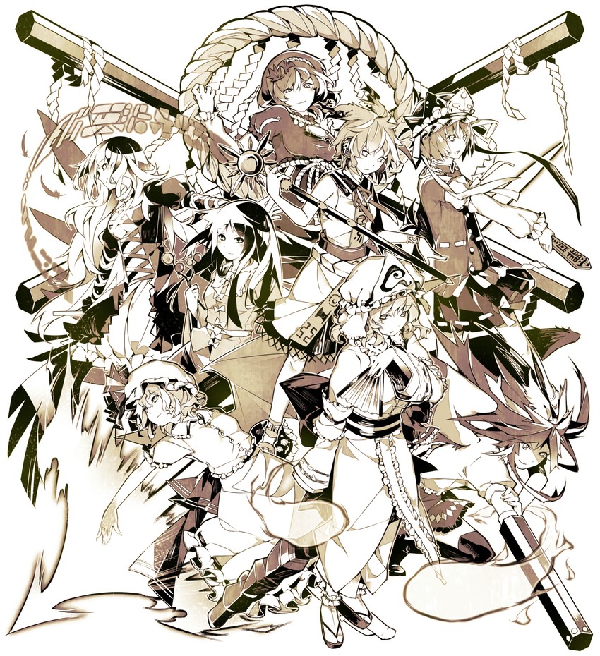 remilia scarlet, saigyouji yuyuko, reiuji utsuho, houraisan kaguya, hijiri byakuren, and 3 more (touhou) drawn by inazumrai