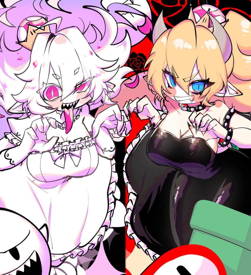bowsette, princess king boo, and boo (mario and 2 more) drawn by usa37107692