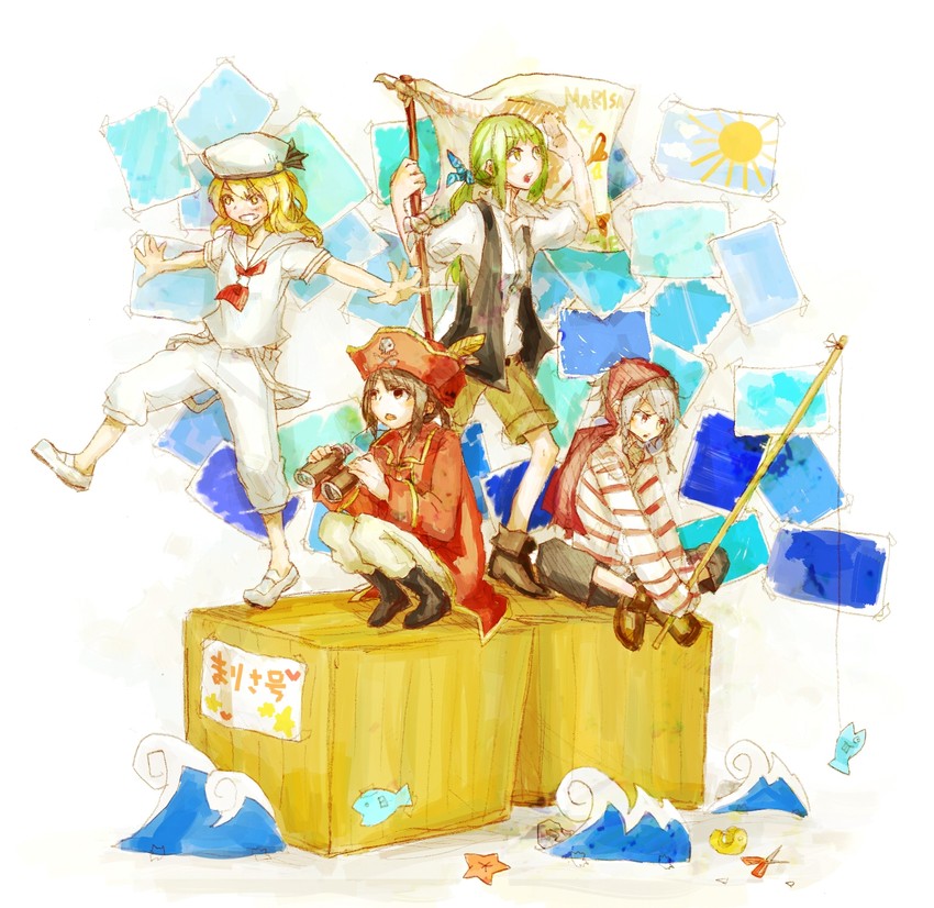 hakurei reimu, kirisame marisa, izayoi sakuya, and kochiya sanae (touhou) drawn by kurau_kii